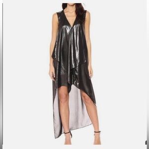 NWT - BCBG Metallic High-Low V-Neck Dress - Black